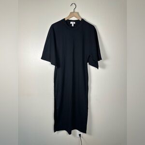 COS Med Dramatic Old Money Whimsigoth Batwing Drape Sleeve Black Crewneck Dress